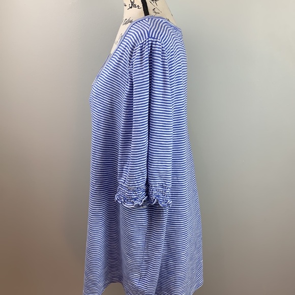 Talbots Wide Neck V Neck Tee in Blue Stripe - Picture 2 of 7